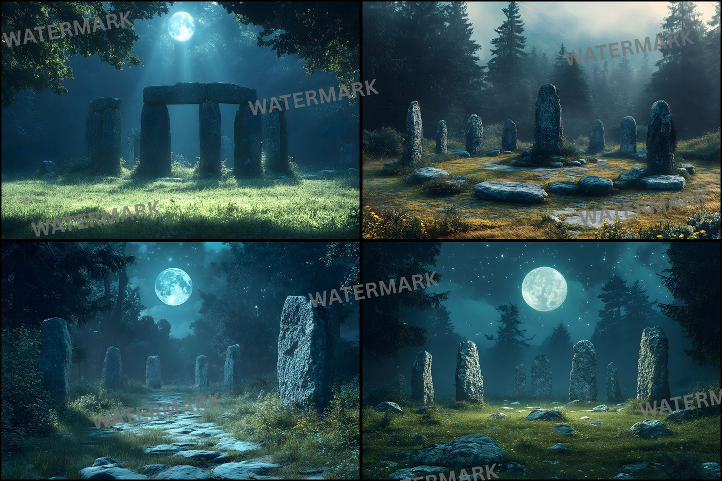 Ancient Stone Circle Digital Backdrop, Mystical Clearing Backgrounds for Photography, Fantasy Photo Overlays, Druid Ritual Scene