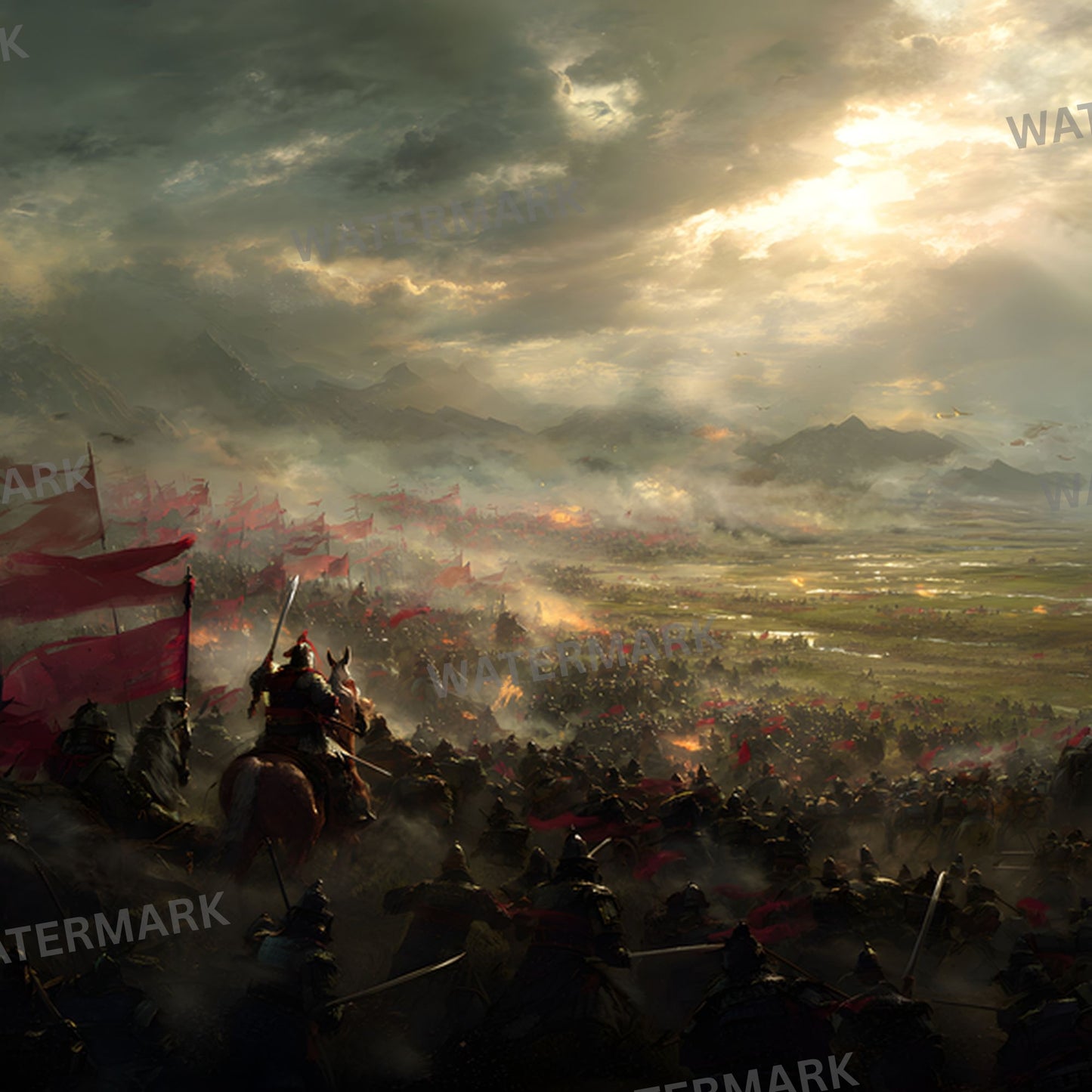 Ancient China Army Battle Digital Backdrop, Photography Background, Historical Warrior Scene, Fantasy Photo Prop, Digital Download