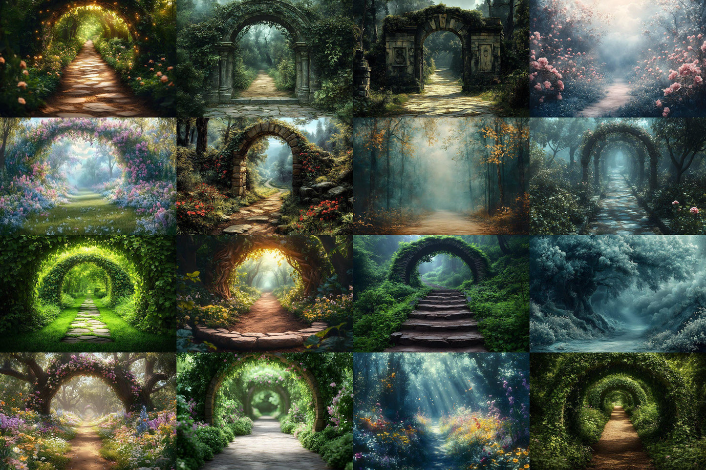 Enchanted Forest Backdrops for Photography ��������� Magical Digital Portraits Backgrounds, Magic Woodland, Lush Green Tree & Floral Backdrops
