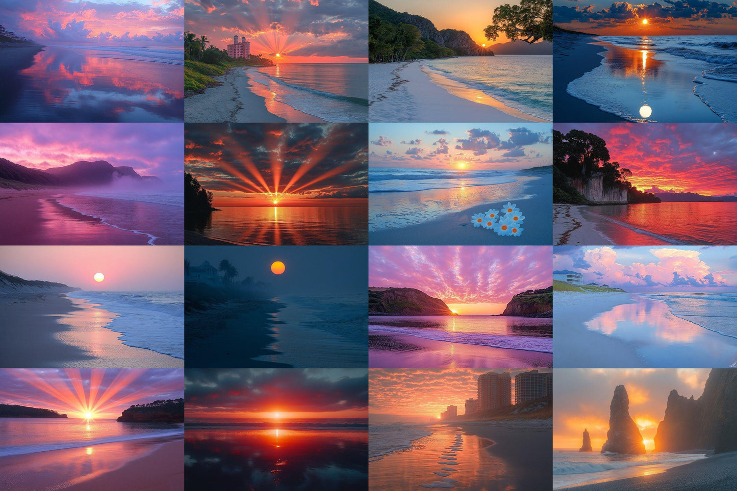 Beach Sunrise Backdrop: 19PNGs for Coastal Ocean Dawn Photography, Tropical Golden Hour Shore Scenes, Seaside Morning Digital Backdrops