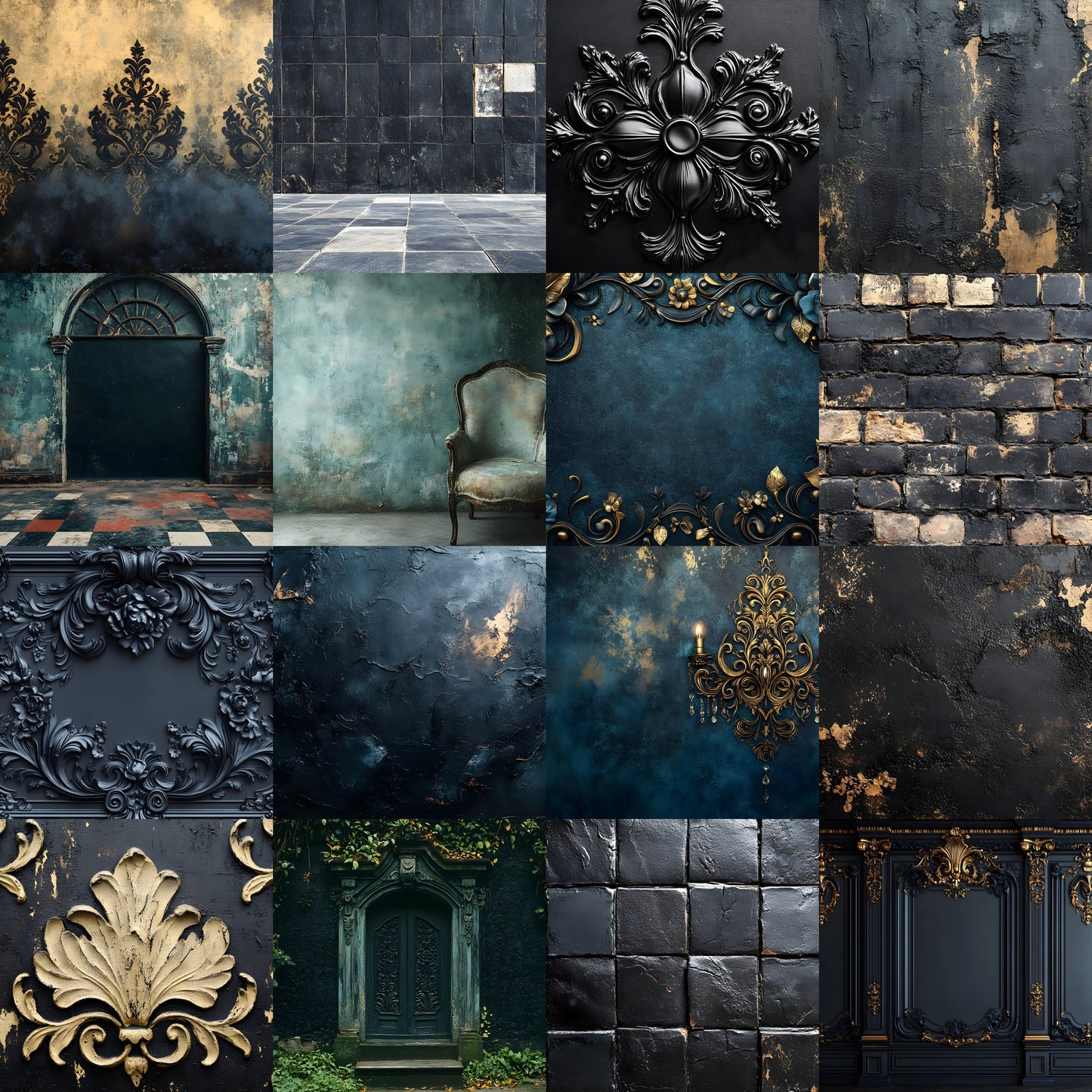 Vintage Black Textured Wall Digital Backdrop, Dark Photography Background for Portrait, Moody Fine Art Texture