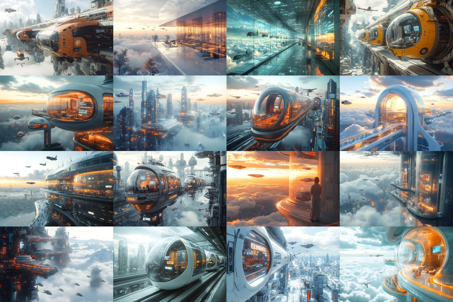 Futuristic Transit Hub Backdrops, Digital Sci-Fi Backgrounds, Hi-Tec City Aesthetic, Photoshop Overlays - Futuristic City Backgrounds