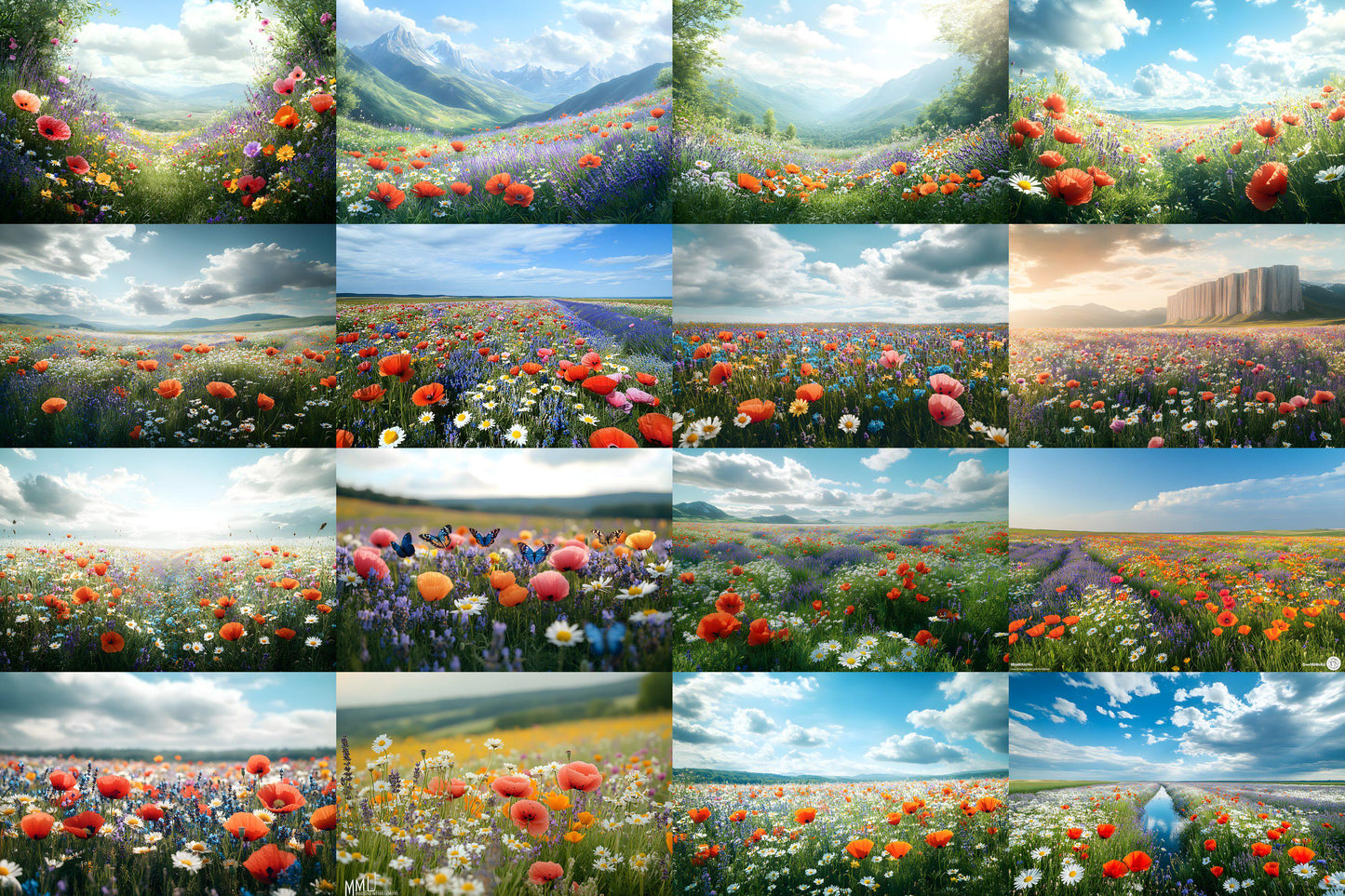 Meadow Bliss Backdrops - Stunning Wildflower Fields Landscape Photography Backgrounds - Floral Backdrops - Wedding, Maternity Backdrop
