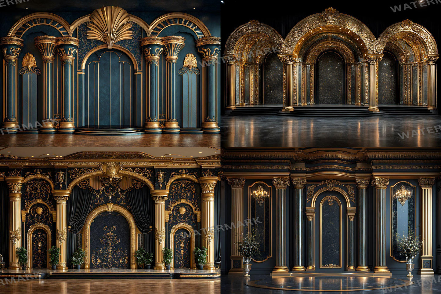 Art Deco Palace Backdrops - Luxury Golden Ballroom & Vintage Glam Photography Backgrounds - Maternity, Wedding Backdrops, Backgrounds