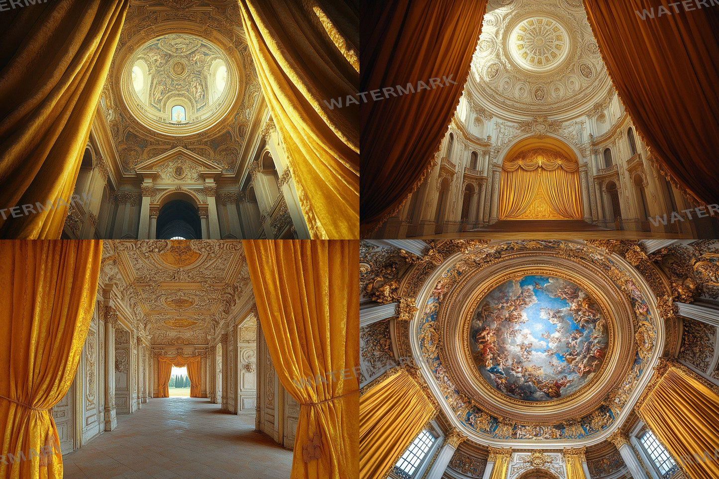 Baroque Regal Fresco Digital Backdrops, Grand Palace Ceiling Photography Backgrounds, Ornate Royal Interior - Baroque Luxury Room