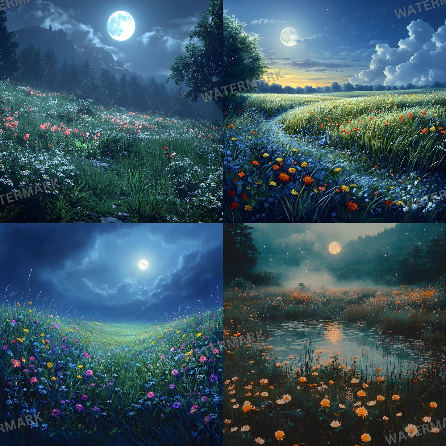 Captivating Moonlit Field Photoshop Composite, Magical Landscape Overlays, Fantasy, Nature & Surreal Photography, Visual Story Background