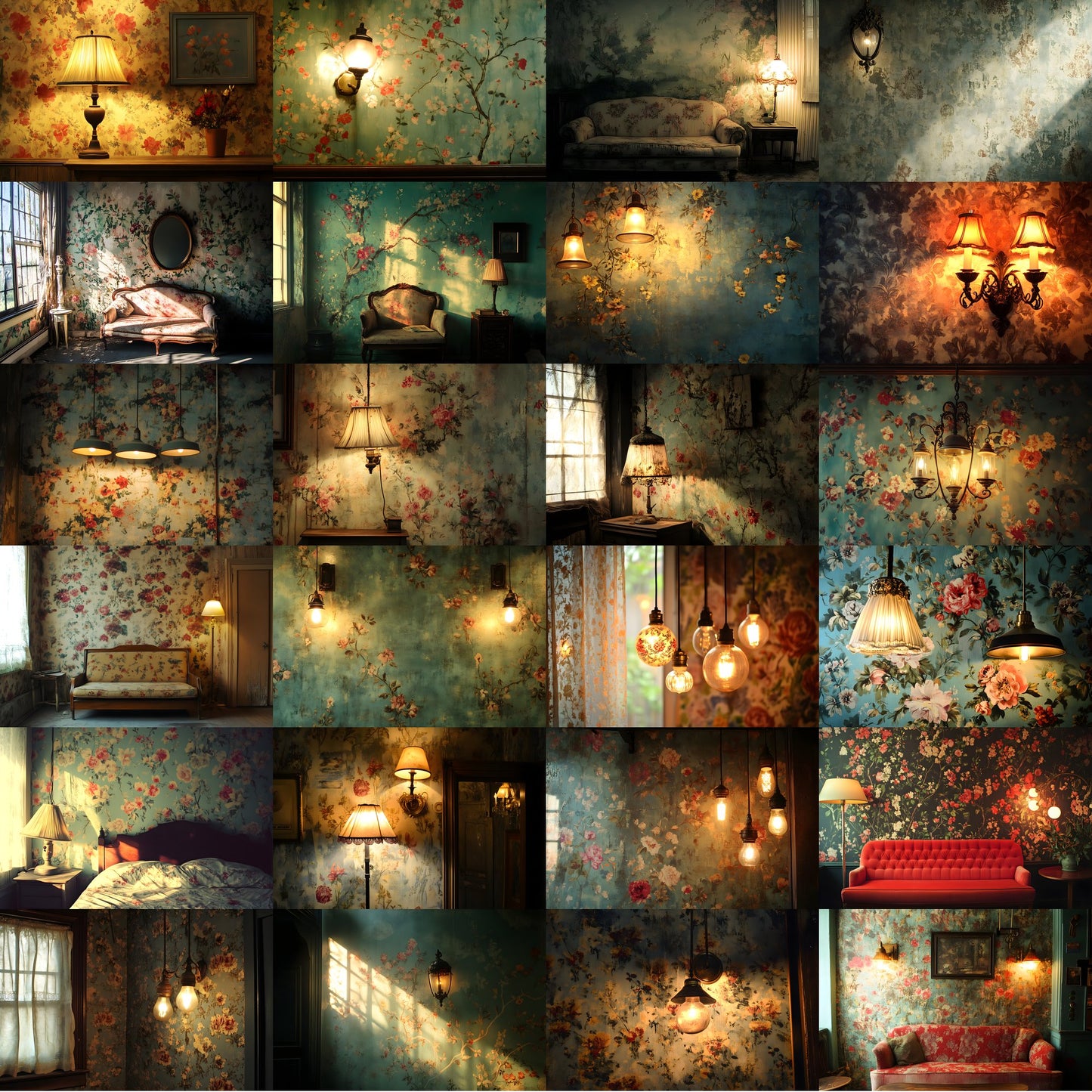 Vintage Wallpaper Room Digital Backdrop, Photography Backgrounds, Antique Interior Photo Prop, High-Res Image for Photographers