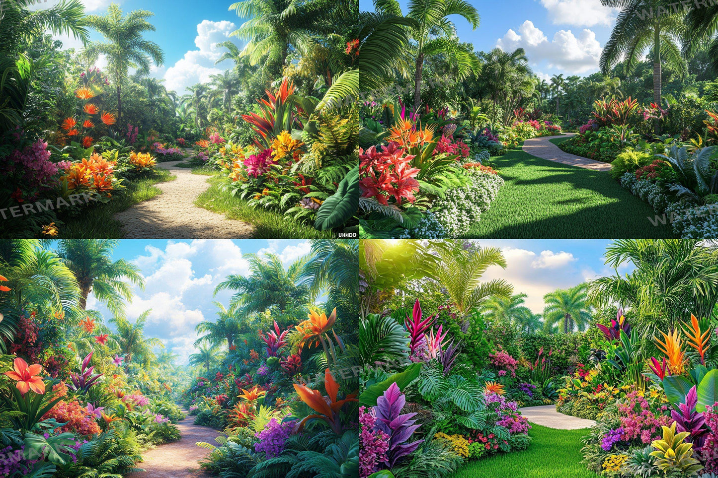 Tropical Bloom Backdrop: 5PNGs for Gorgeous Photography, Lush Floral Textures, Colorful Jungle Digital Backdrops - Overlays