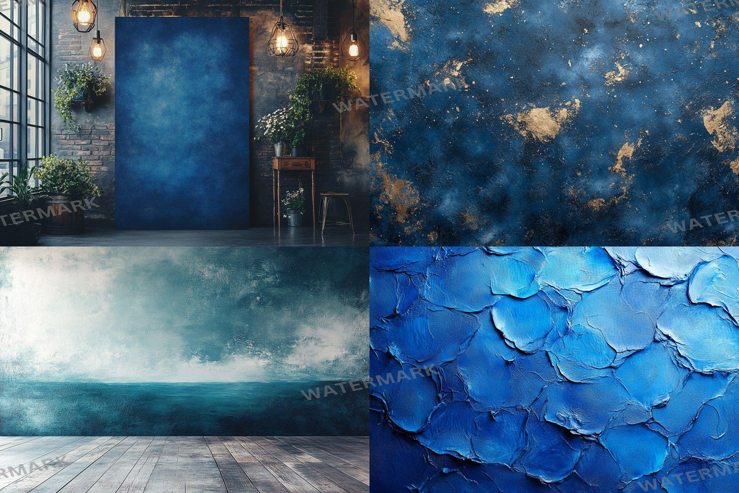 Blue Texture Ethereal Digital Backdrops - Junk Journal & Scrapbook Papers - Dreamy Textured Backgrounds - Digital Art Photo Overlays