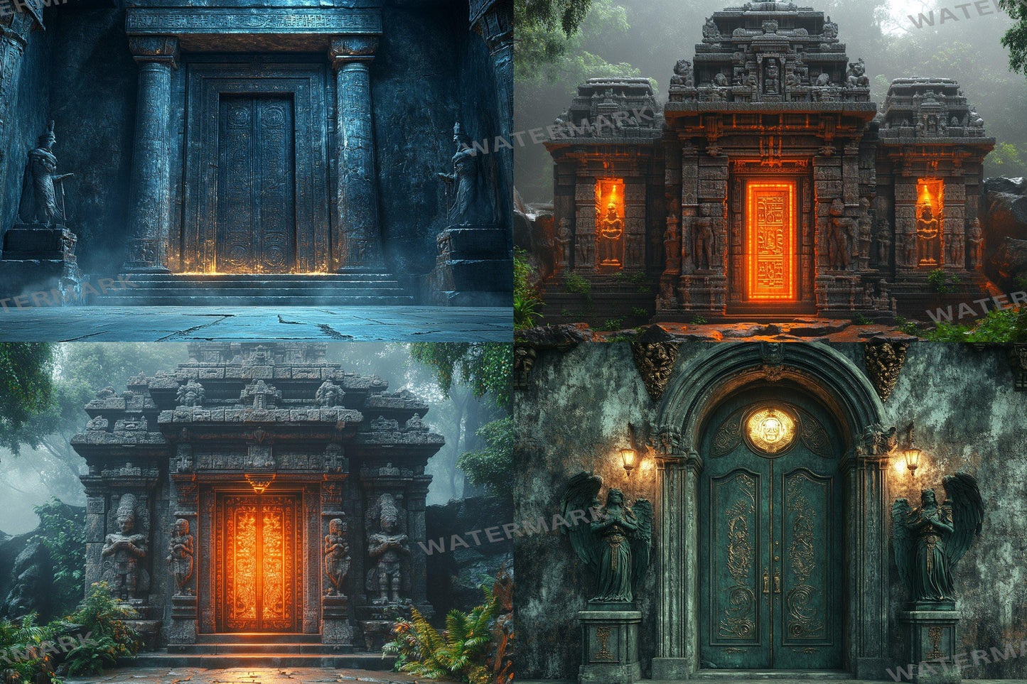 Ancient Temple Door Backdrop: PNGs for Fantasy Adventure Photography, Mystical Stone Archway Portals, Lost Civilization Digital Backdrop
