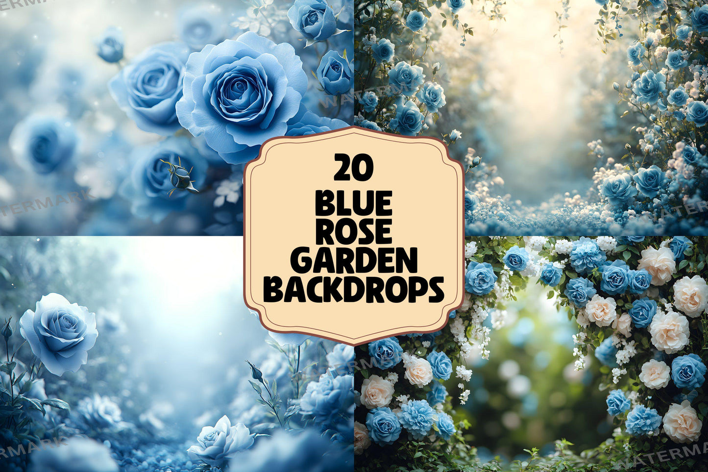 Blue Rose Garden Backdrops, Floral Fantasy Backgrounds, Dreamy Digital Overlays - Floral Backdrops - Wedding, Maternity Backdrop, Garden