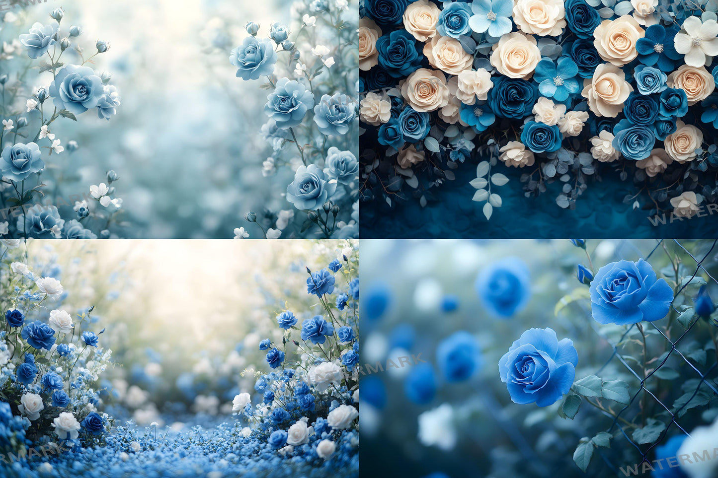 Blue Rose Garden Backdrops, Floral Fantasy Backgrounds, Dreamy Digital Overlays - Floral Backdrops - Wedding, Maternity Backdrop, Garden