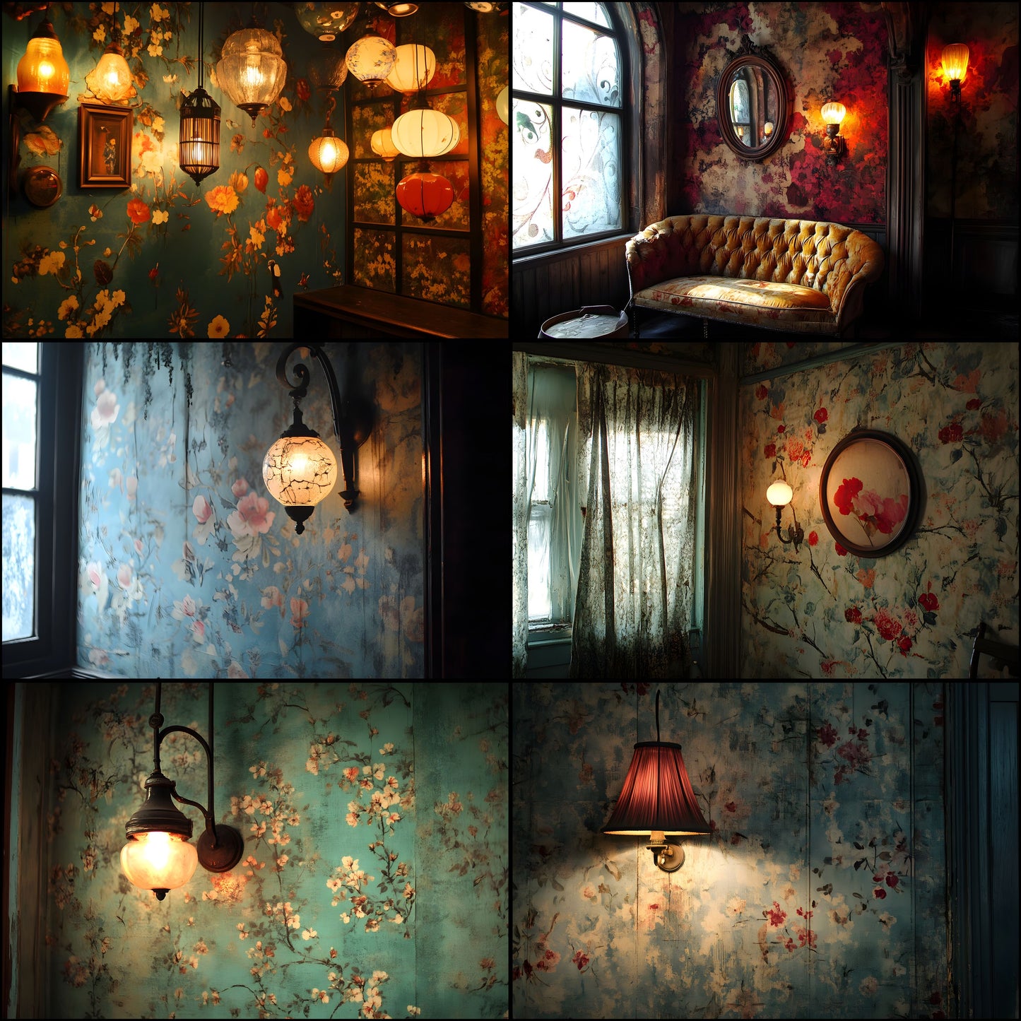 Vintage Wallpaper Room Digital Backdrop, Photography Backgrounds, Antique Interior Photo Prop, High-Res Image for Photographers