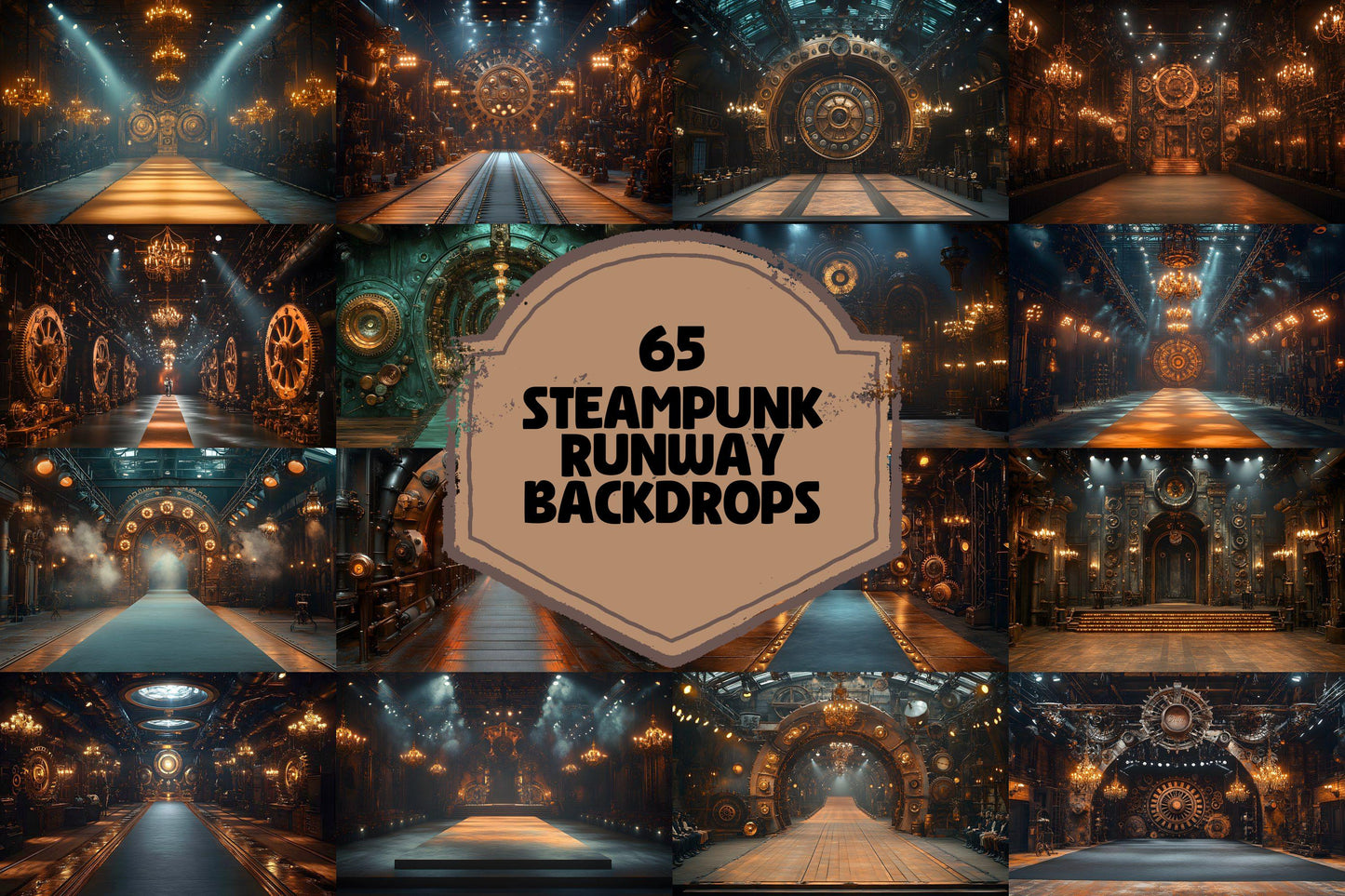 Steampunk Runway Backdrops - Digital Photography Backdrops, Maternity & Wedding Background, Studio Master Overlay, Fashion Show Stage