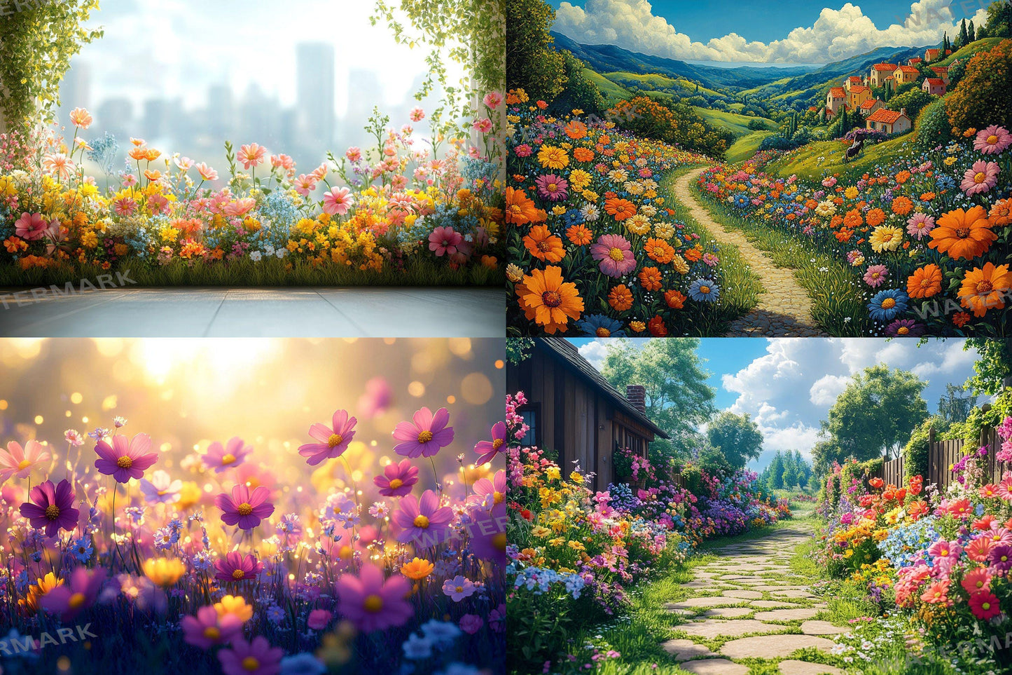 Whimsical Flower Garden Backdrops ��������� Lush Floral Photography Backdrops for Dreamy & Ethereal Portraits - Floral Backdrops and Backgrounds