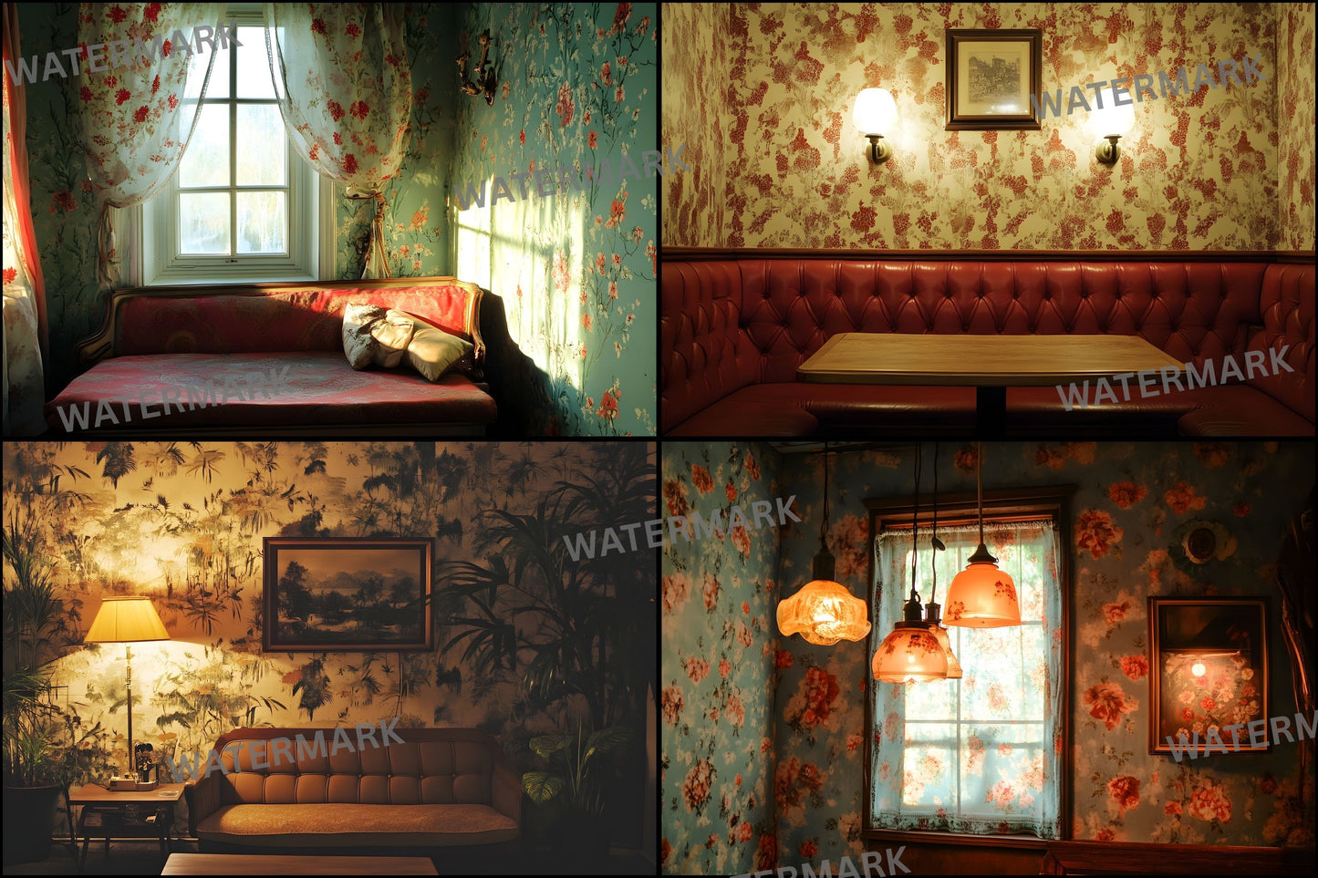Vintage Wallpaper Room Digital Backdrop, Photography Backgrounds, Antique Interior Photo Prop, High-Res Image for Photographers