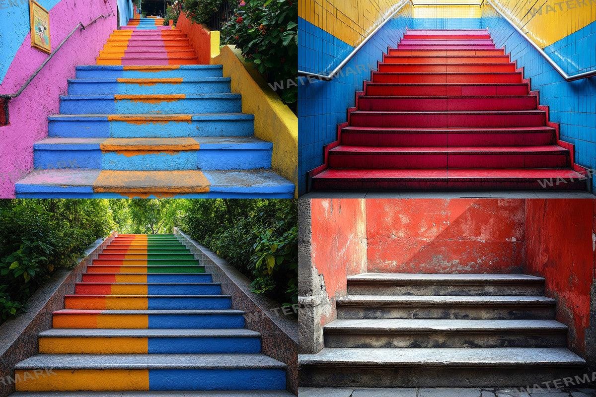 Urban Colorful Stairs - Photography Backdrops - Photoshop Backgrounds - Colourful Master Overlay - Photo Editing - Vibrant City Stairs