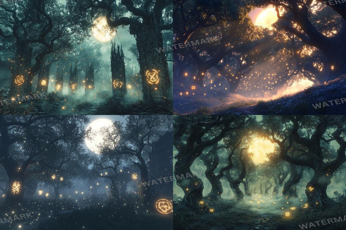 Haunting Witchs Forest Backdrops for Digital Art Photography - Warm Inviting PNGs 00x00px for Creative Projects Commercial Use