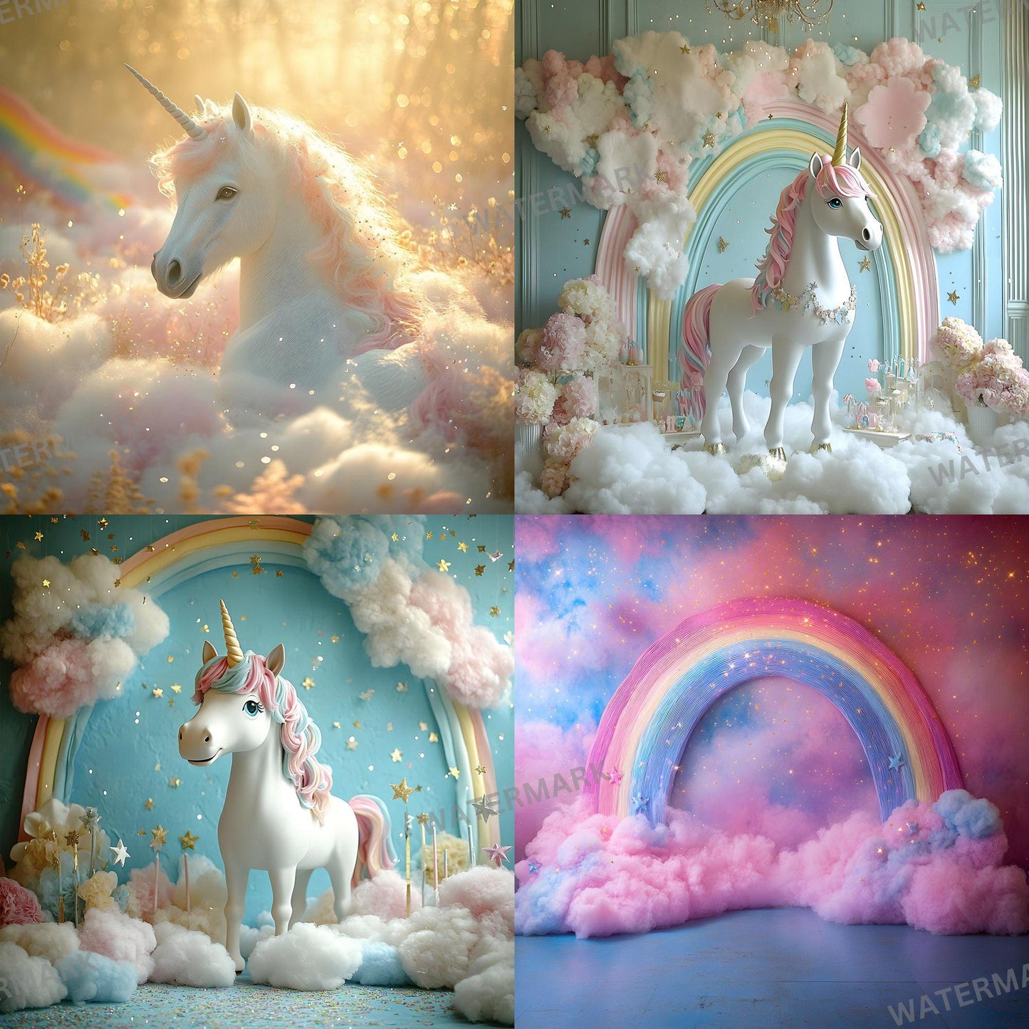 Unicorn Fantasy Backdrops - Magical Enchanted Clouds, Mythical Digital Backgrounds, Photoshop Overlay - Portraits, Photography Background