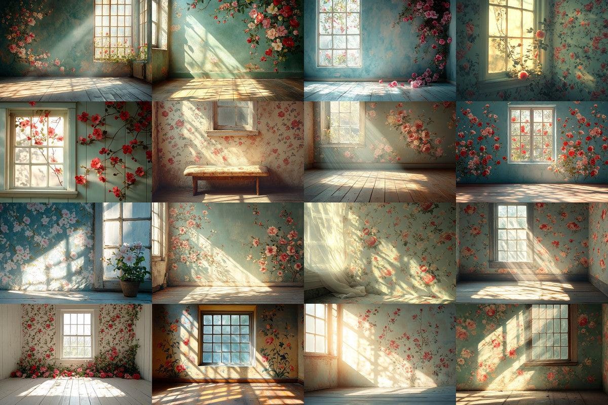Vintage Floral Wallpaper Photography Backdrops - Textured Digital Art Aesthetic for Artists Designers - 00x00px PNGs