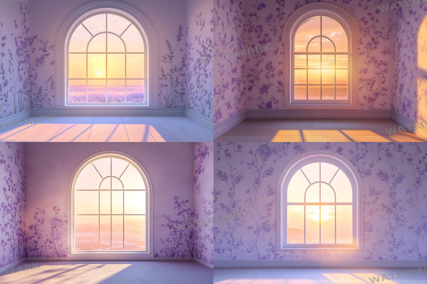 Floral Twilight Glow Backdrops, Soft Romantic Backgrounds, Maternity Backdrop, Photoshop Overlays - Window Backdrops - Sunset Backdrops