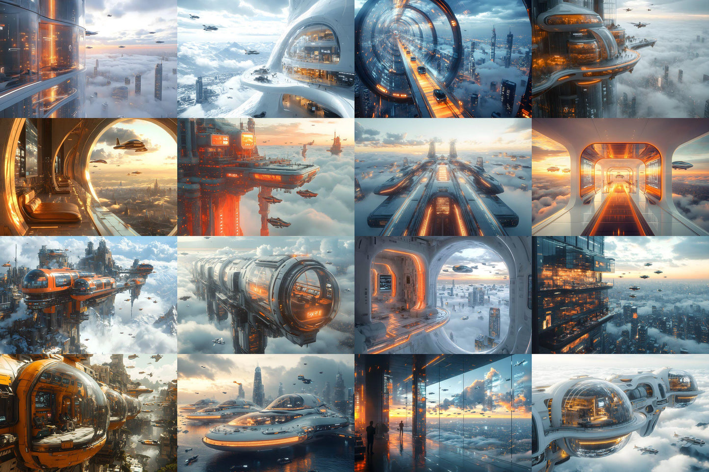 Futuristic Transit Hub Backdrops, Digital Sci-Fi Backgrounds, Hi-Tec City Aesthetic, Photoshop Overlays - Futuristic City Backgrounds