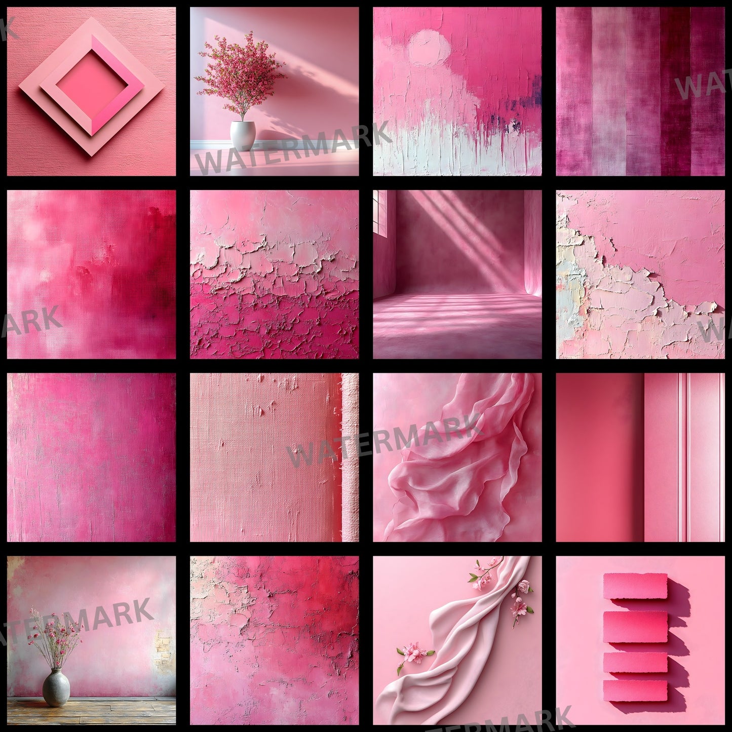 Pink Floral Photography Backdrop, Flower Wall Digital Background for Newborn, Wedding, Portrait, Photo Booth Prop