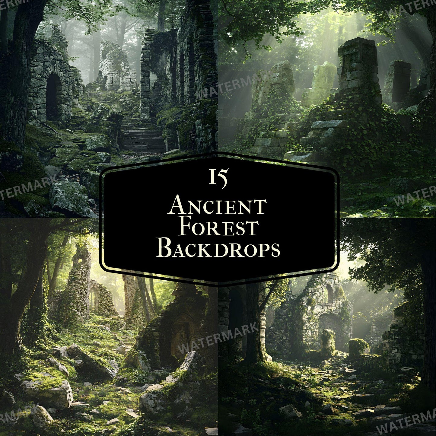 Ancient Forest Digital Photo Backdrops for Master Overlays Composites Portrait Backgrounds 96x96px Square for Creative Photography Use