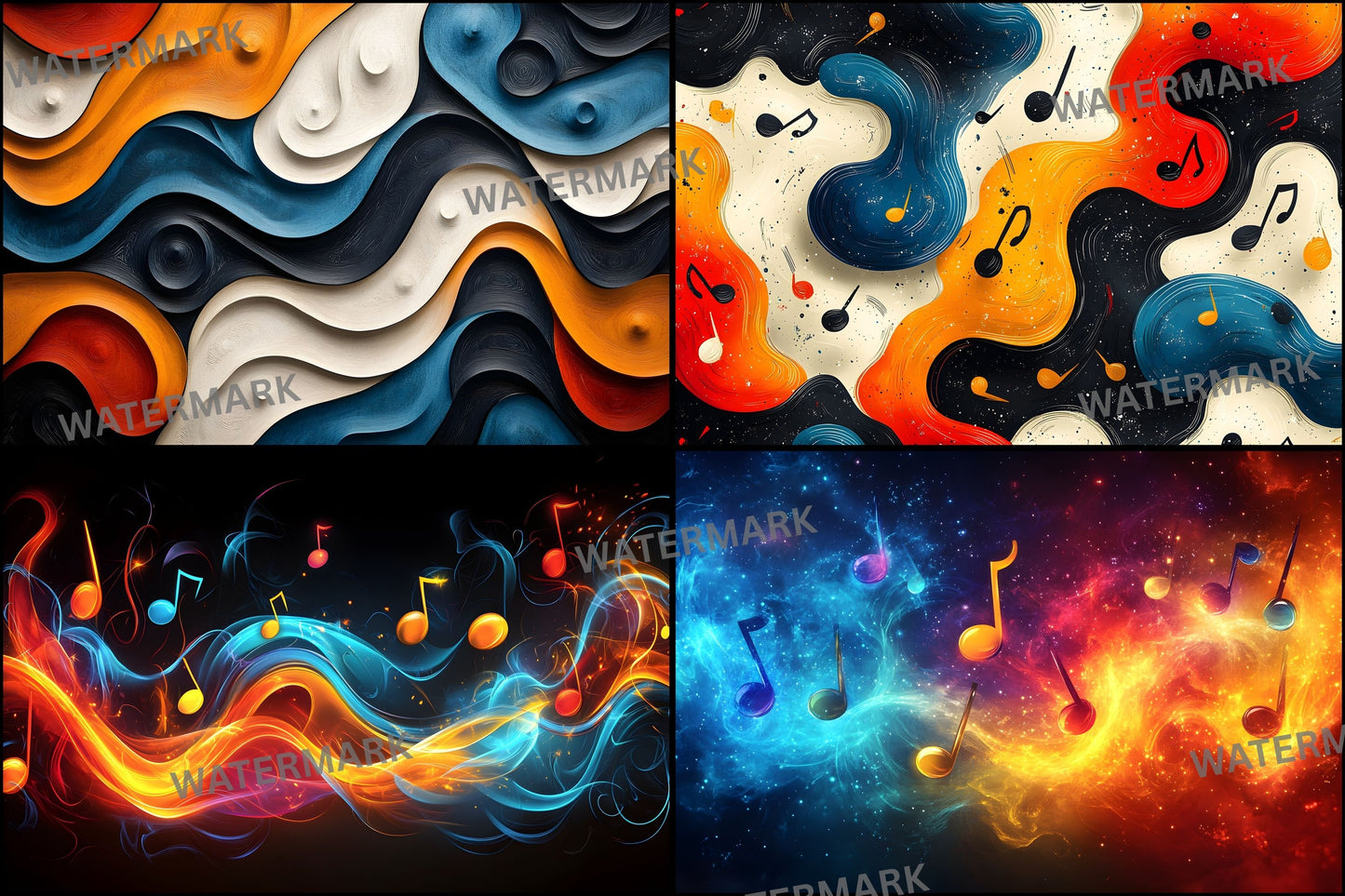Abstract Music Note Digital Backdrop, Colorful Pattern Background for Musicians, Composers, Photography, Themed Virtual Studio