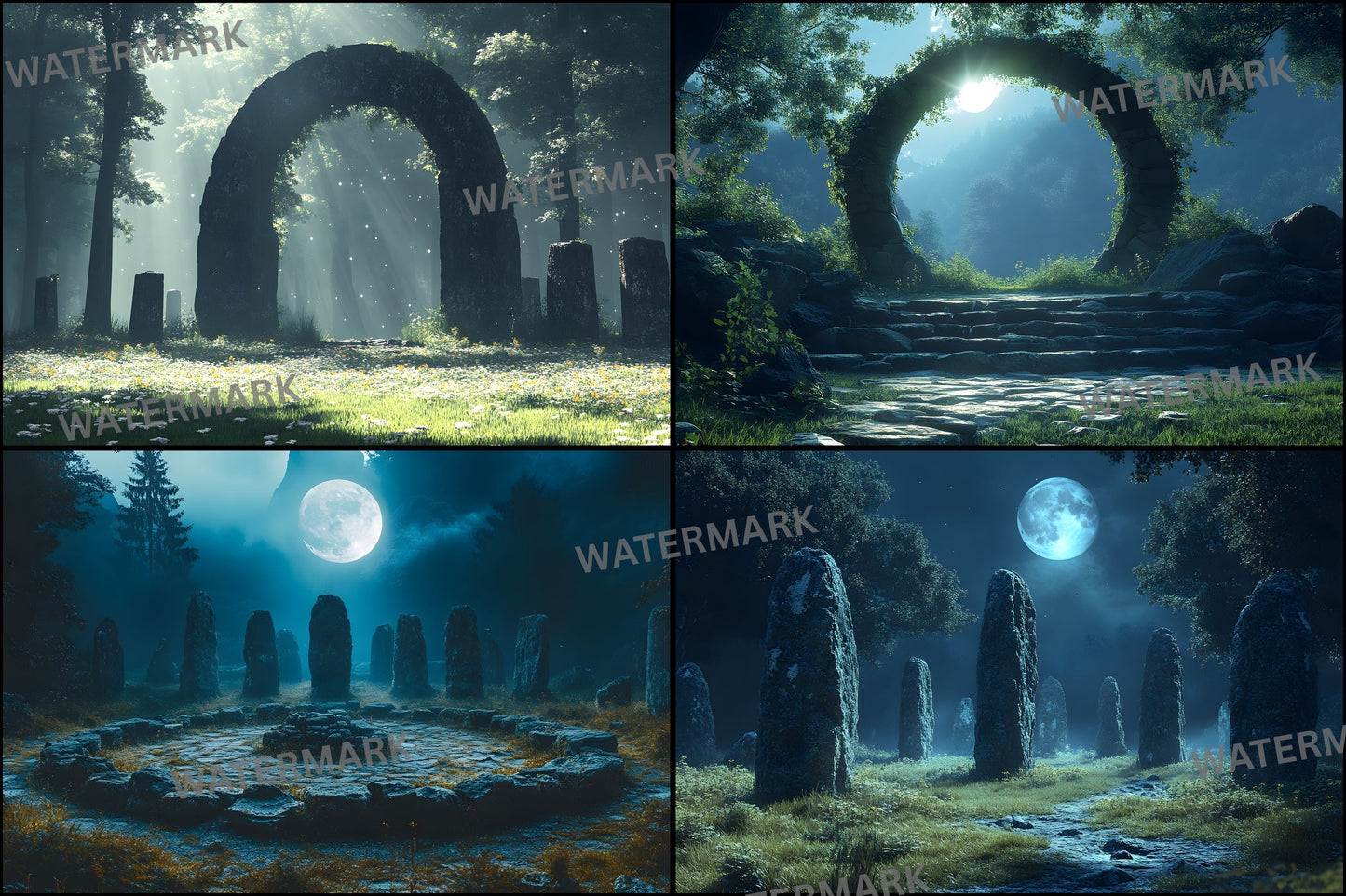 Ancient Stone Circle Digital Backdrop, Mystical Clearing Backgrounds for Photography, Fantasy Photo Overlays, Scenic Portrait Photography