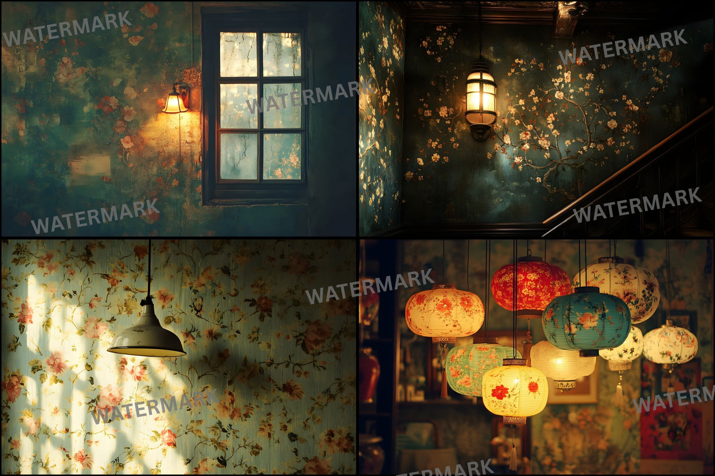 Vintage Wallpaper Room Backdrops, Photography Backgrounds, Digital Download for Portrait Photography,Texture Photo Booth Backdrop