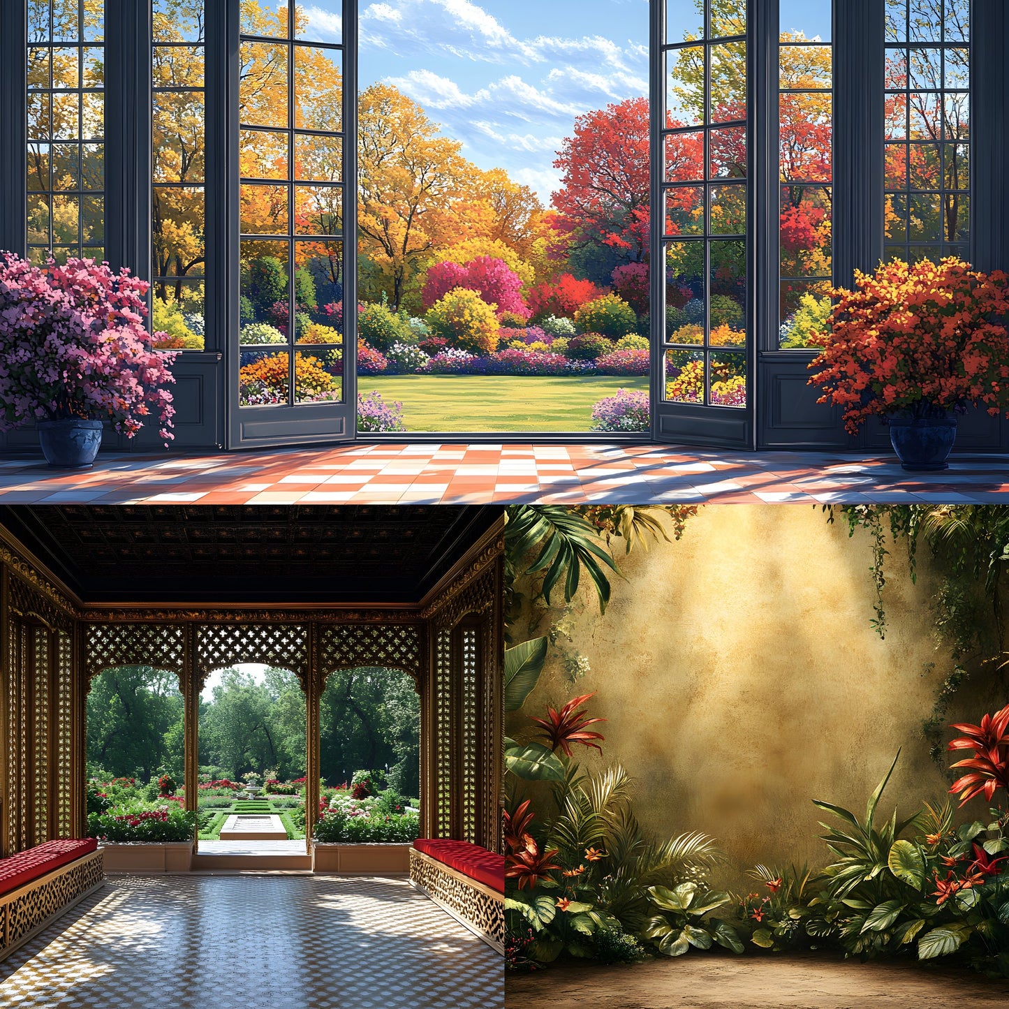 Royal Gold Garden Digital Backdrop, Studio Photography Backgrounds, Elegant Floral Scene, Photo Prop, Fantasy Portrait, Wedding Template
