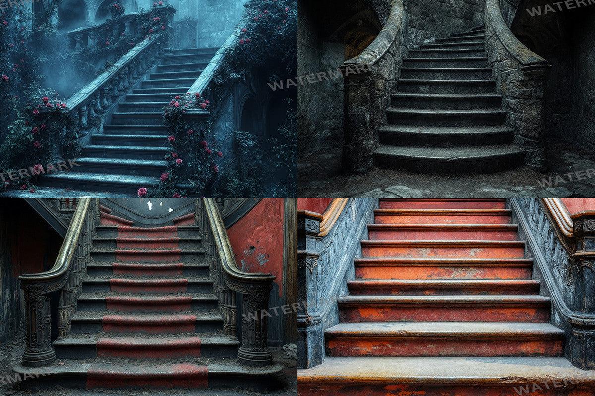 Dark Stone Staircase - Gothic Photography Backdrop - Photoshop Overlay - Haunted Background - Fantasy & Photo Editing - Gothic Backdrops