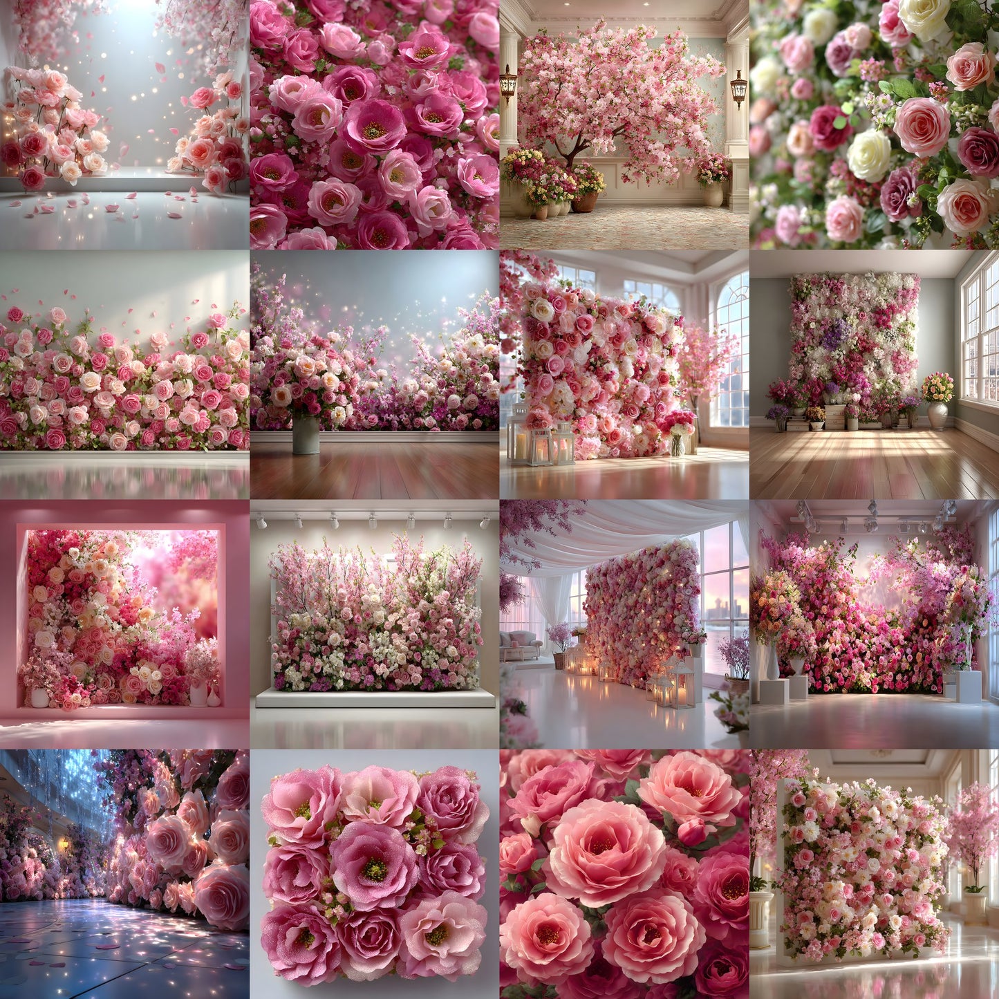 Pink Rose Flower Wall Digital Backdrop Photography, Floral Wedding Background, Square Photo Booth Prop, Elegant Party Decor, Printable Portrait Image