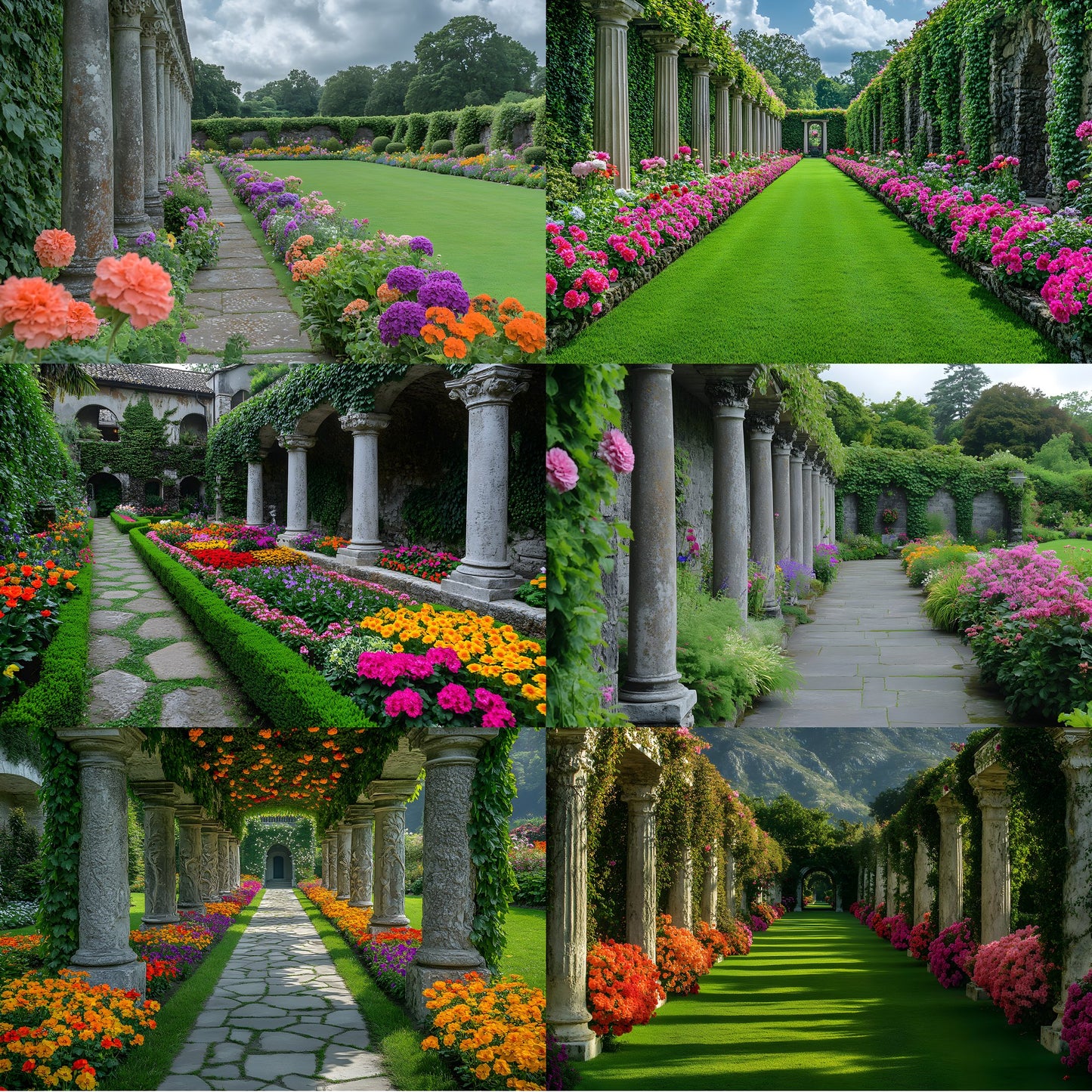 Baroque Garden Stone Columns Digital Backdrop, Photography Background Fairytale Photo Prop, Fantasy Portrait