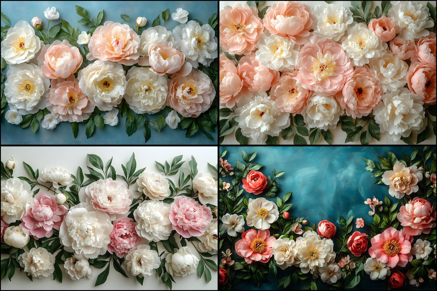 Peony Blush Floral Wall Digital Backdrop, Wedding Photography Background, Flower Photo Booth, Portrait Photography, Peonies, High Res Images