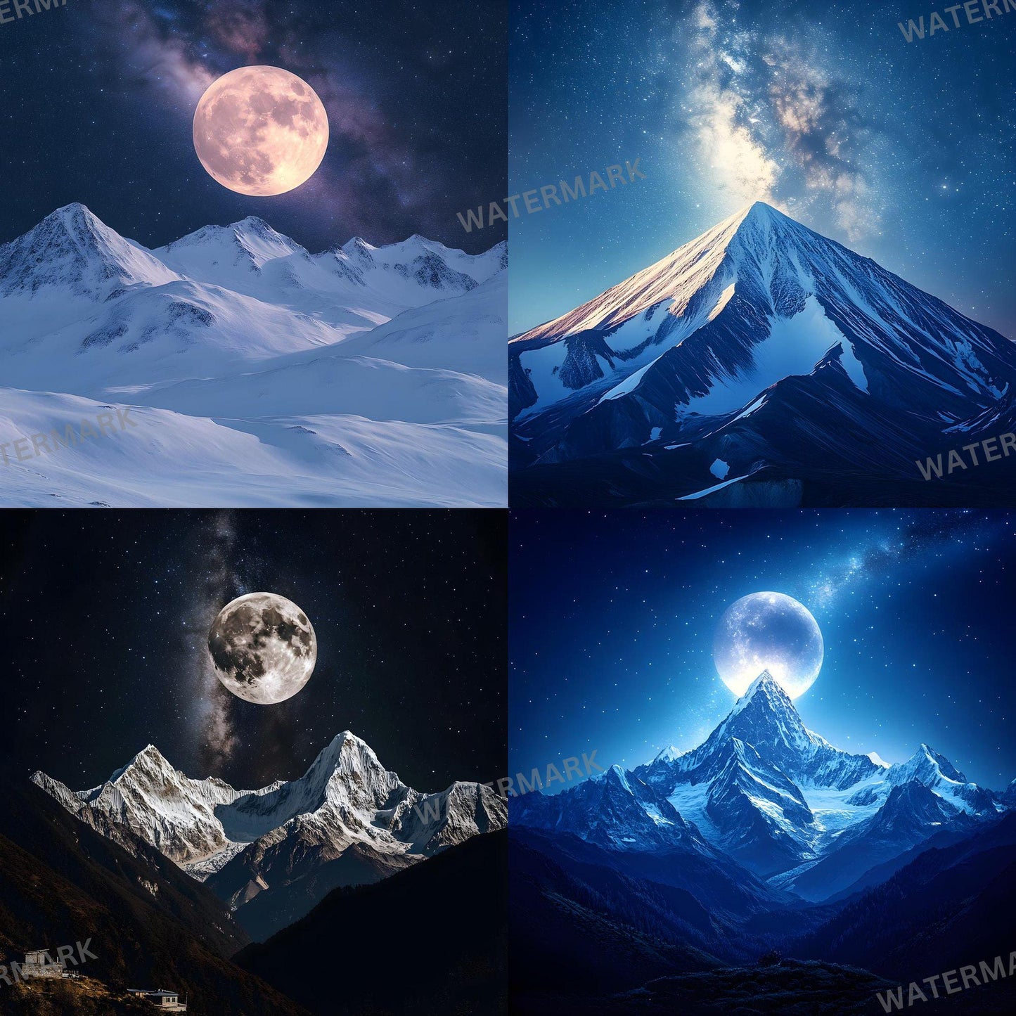 Celestial Moonlit Photography Backdrops - Lunar Landscapes, Starry Peaks, Radiant Moons, Twilight Skies, Nightfall Mountain Backgrounds