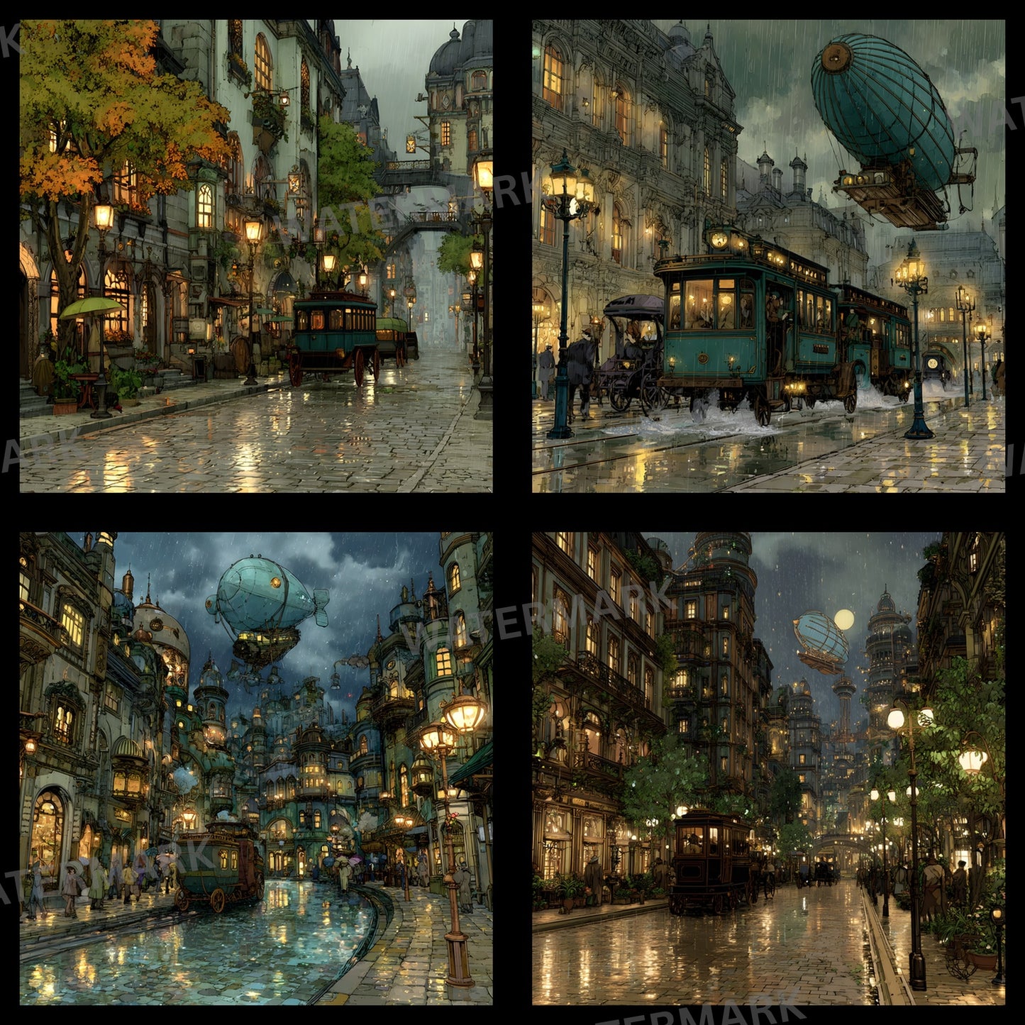 Anime Victorian Alchemical City Backdrop, Steampunk Digital Background for Cosplay, Fantasy Photography, Square Unique Alchemy Art, Printable Image