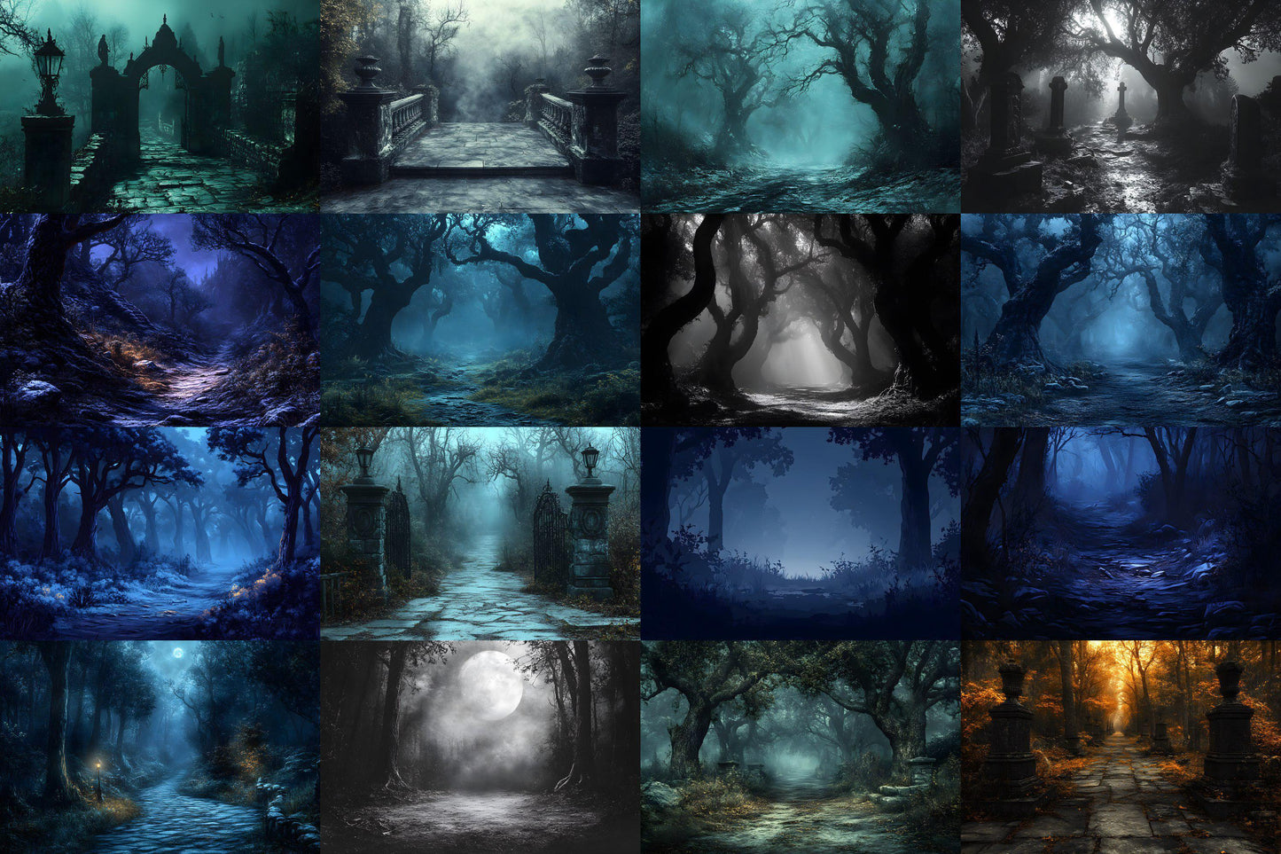 Spooky Forest Backdrops, Haunted Forest Backgrounds, Halloween Digital Scenes, Photoshop, Eerie Photography Overlays, Haunted Woodlands