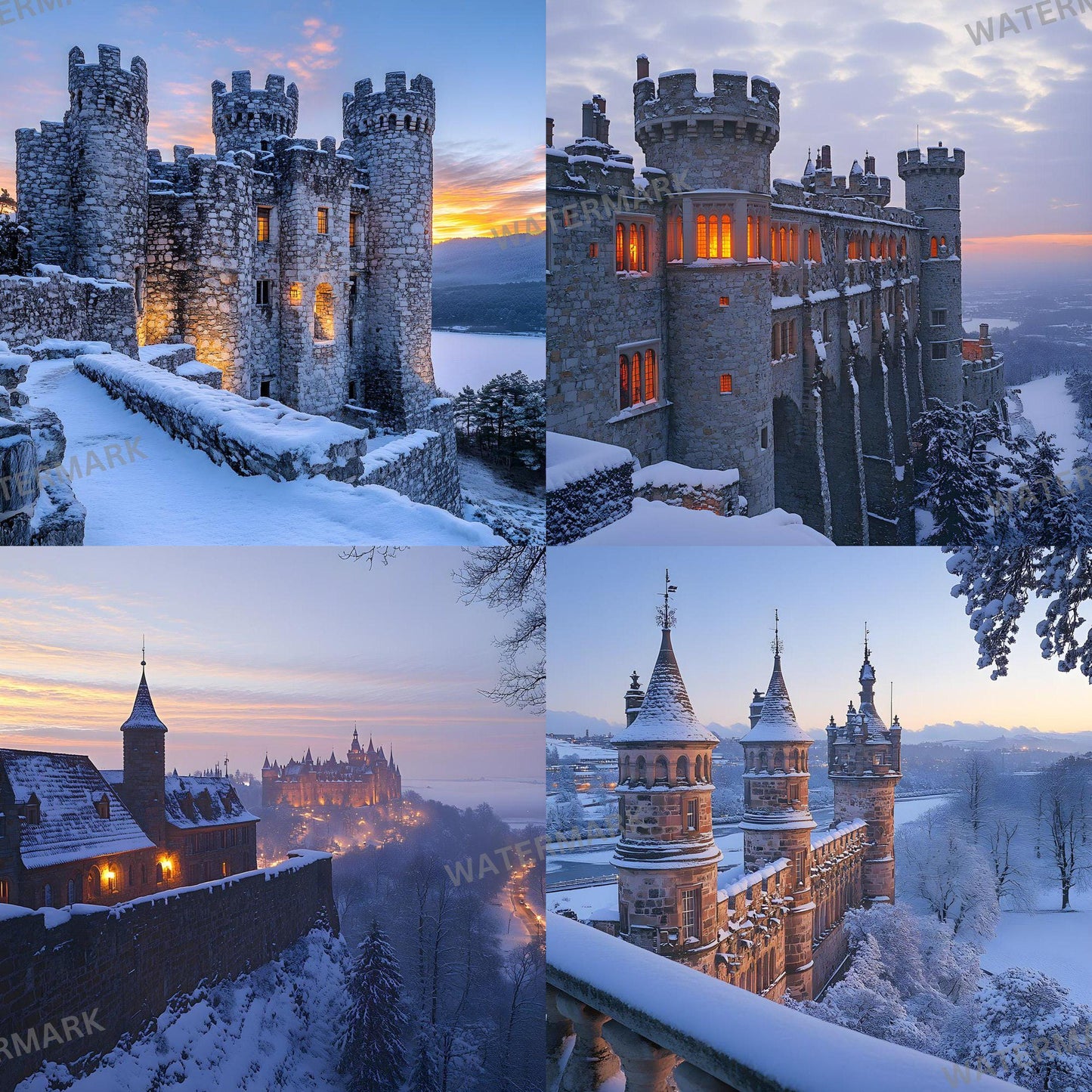 Winter Castle Digital Backdrops - Magical Winter Wonderland Photo Backdrops for Photographers, Family Portraits, Visual Storytelling