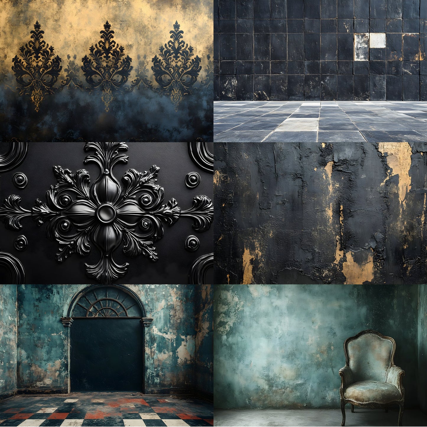Vintage Black Textured Wall Digital Backdrop, Dark Photography Background for Portrait, Moody Fine Art Texture