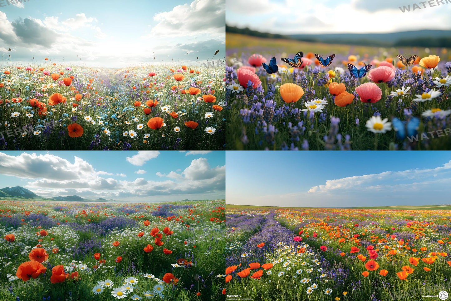 Meadow Bliss Backdrops - Stunning Wildflower Fields Landscape Photography Backgrounds - Floral Backdrops - Wedding, Maternity Backdrop