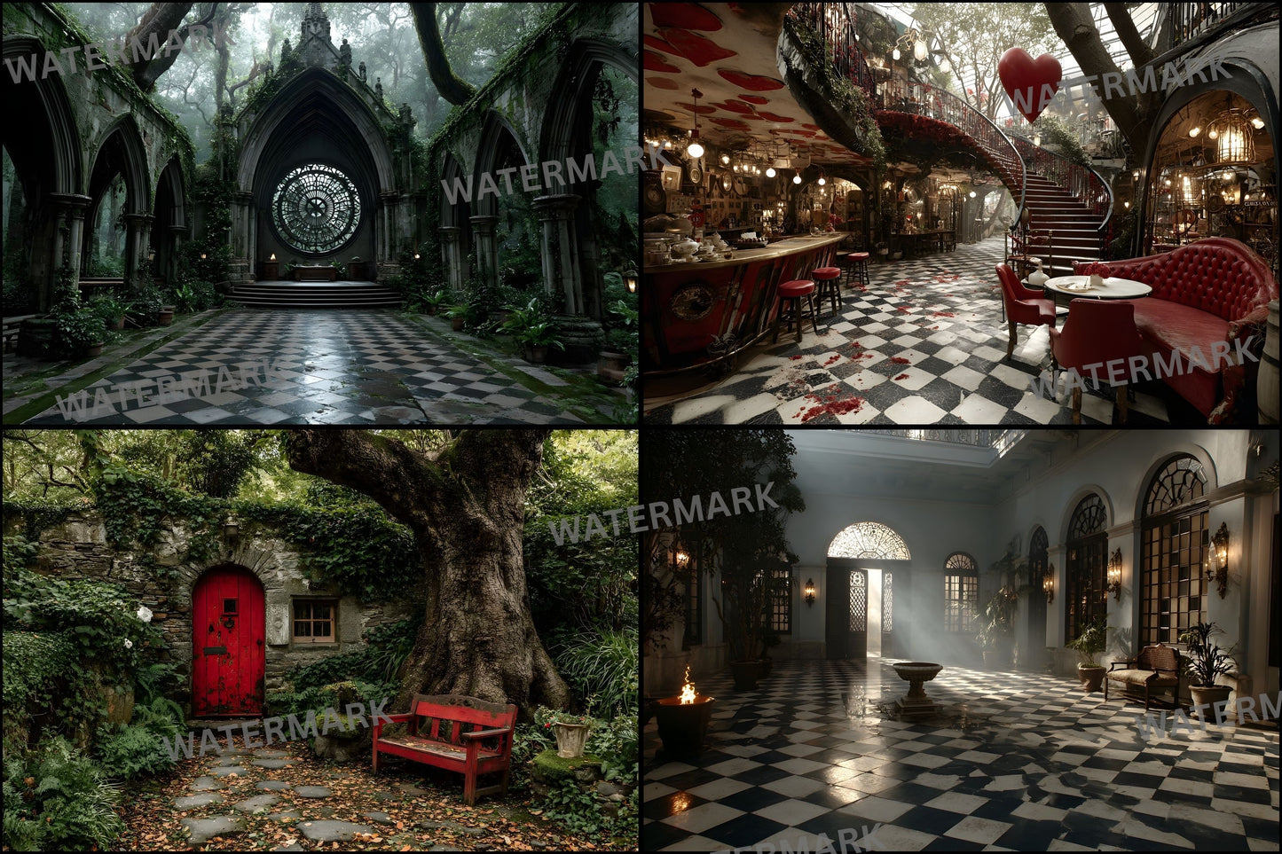 Alice in Wonderland Backdrop Bundle, Whimsical Digital Backgrounds for Photography, Storybook Theme, Fantasy Photo Booth, High-Res Images, Landscape