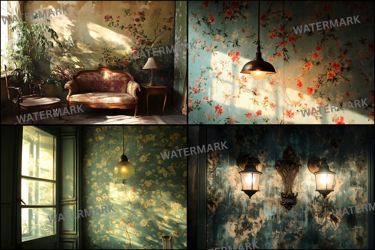 Vintage Wallpaper Room Backdrops, Photography Backgrounds, Digital Download for Portrait Photography,Texture Photo Booth