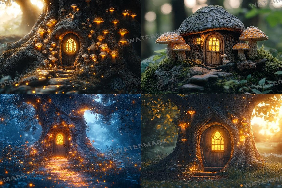 Magical Fairy Door Backdrops, Enchanted Forest Treehouse Digital Background, Whimsical Fantasy Secret Garden - Photoshop - Photo Editing
