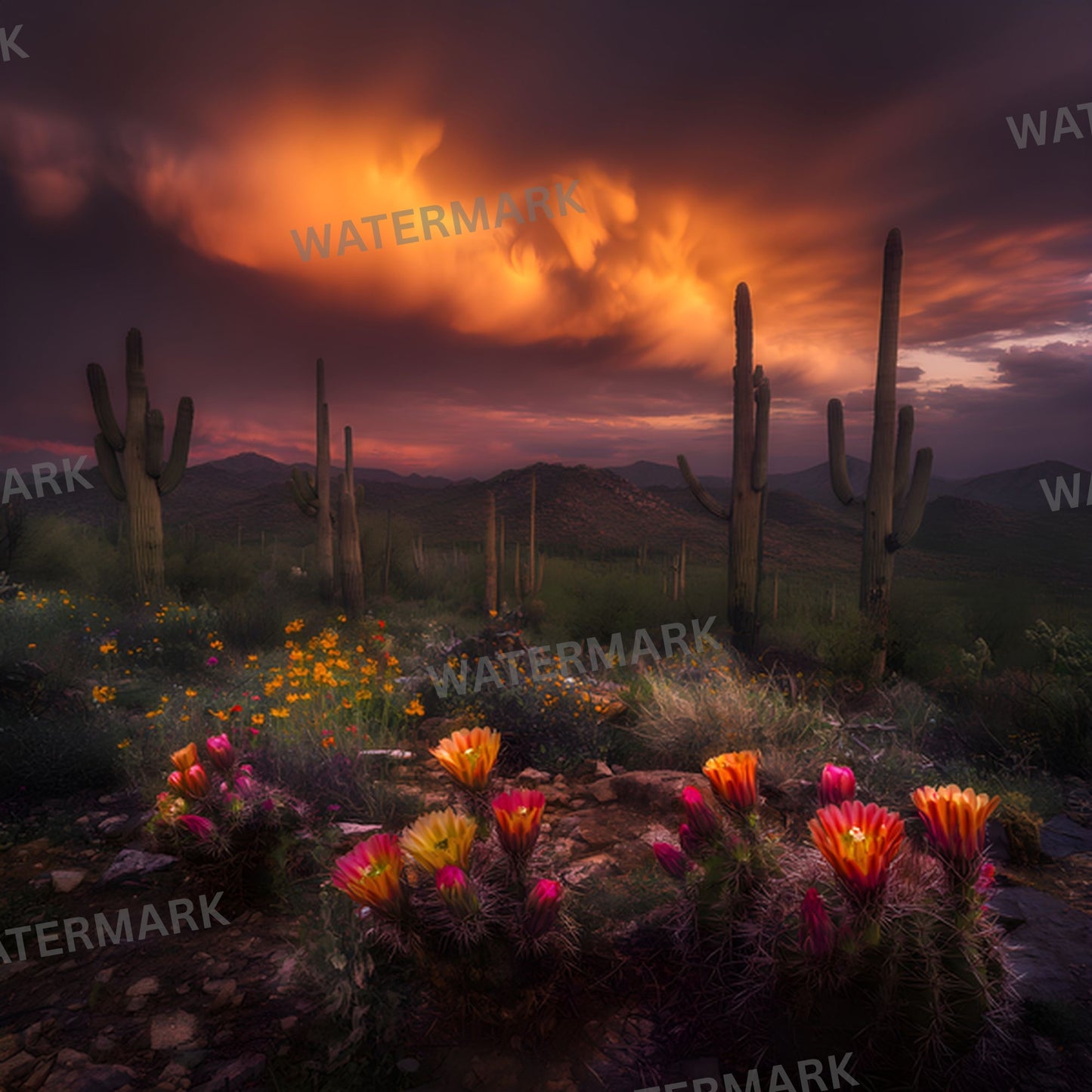 Arizona Desert Photography Backdrop, Southwestern Bloom Digital Background, Photo Booth Prop, Online Meeting Virtual Background
