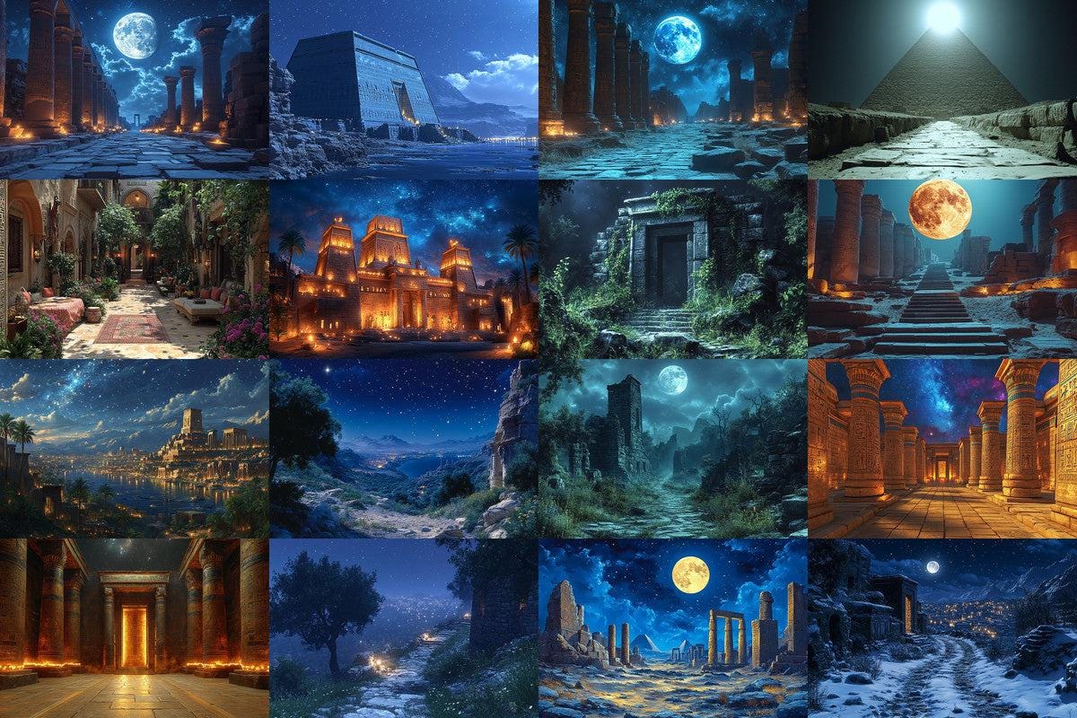 Ancient Egyptian Night Backdrops - Warm Aesthetic Photo Editing Overlays for Digital Art 00x00px Commercial Use Allowed