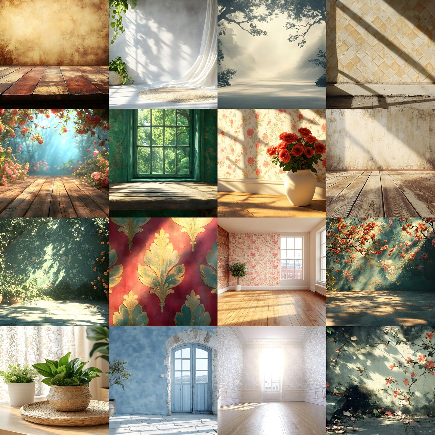 Vintage Sunlit Room Digital Backdrop, Wallpaper Backgrounds for Photography, High-Resolution Textures, Photo Overlays