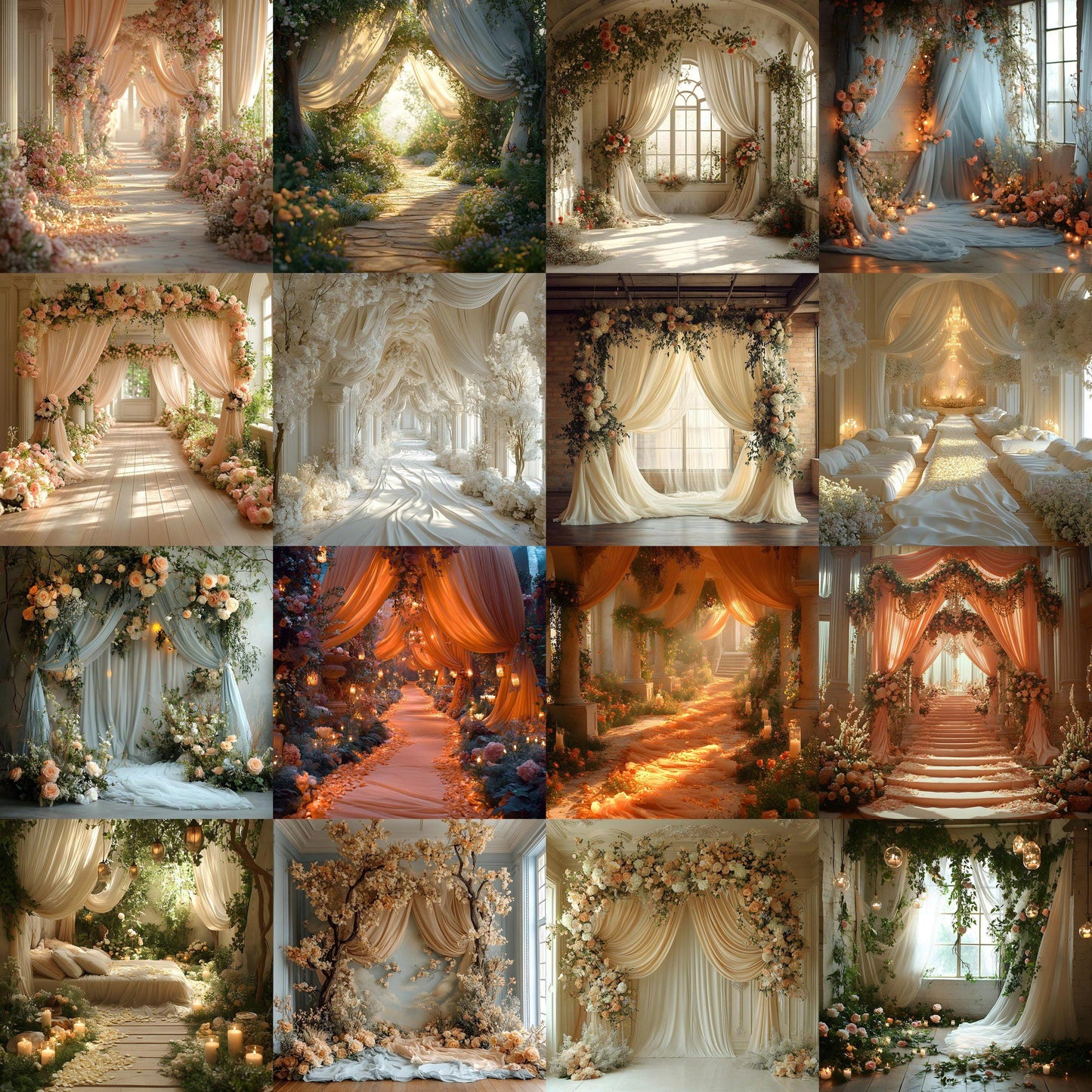 Fairytale Wedding Backdrops | Digital Backdrops for Weddings, Floral Backdrops, Photoshop Overlays, Wedding Photography, Floral Backdrops