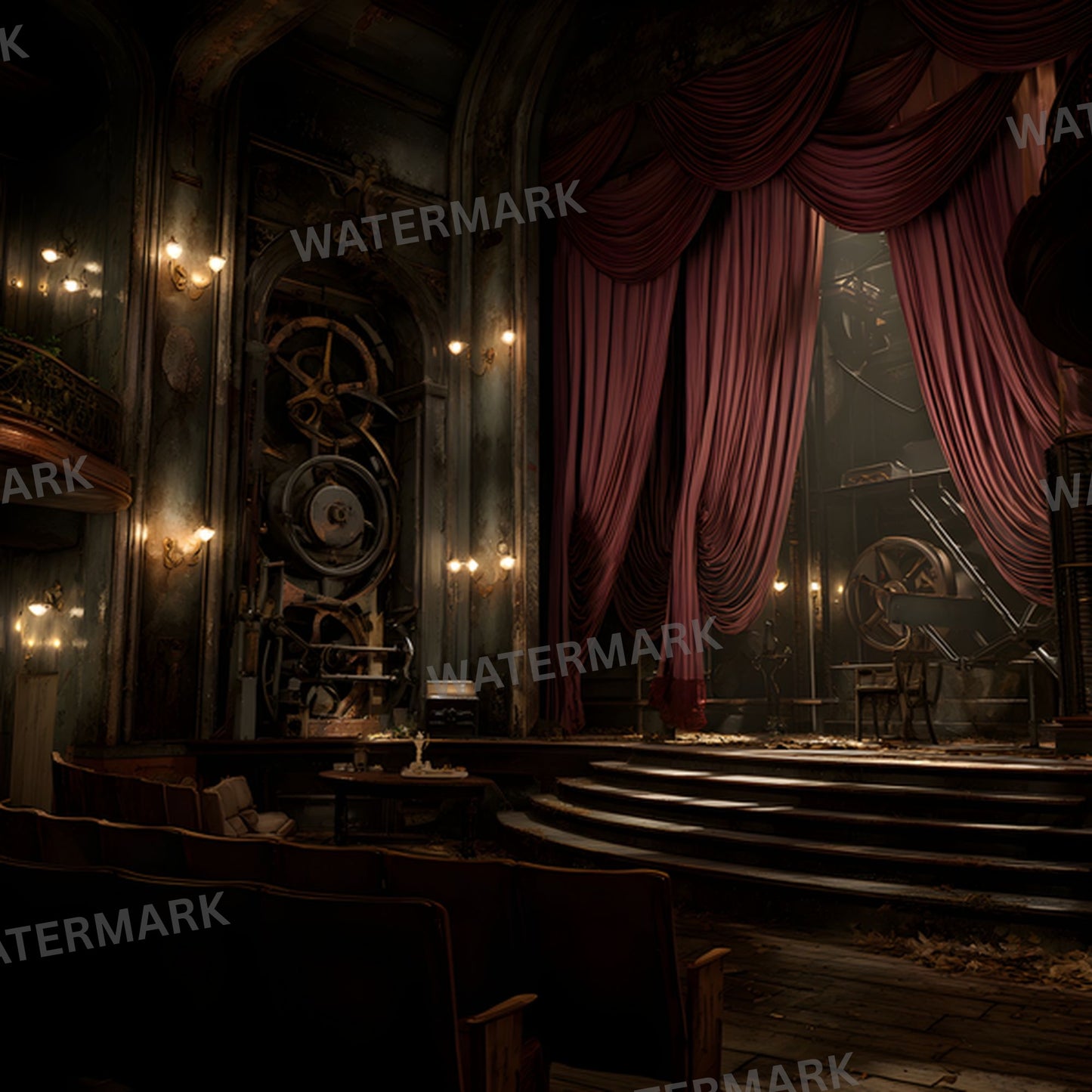 Abandoned Victorian Theater Digital Backdrop, Moody Interior Photography Background, Stage Set, Gothic Theater Design, Dark Academia Digital Art